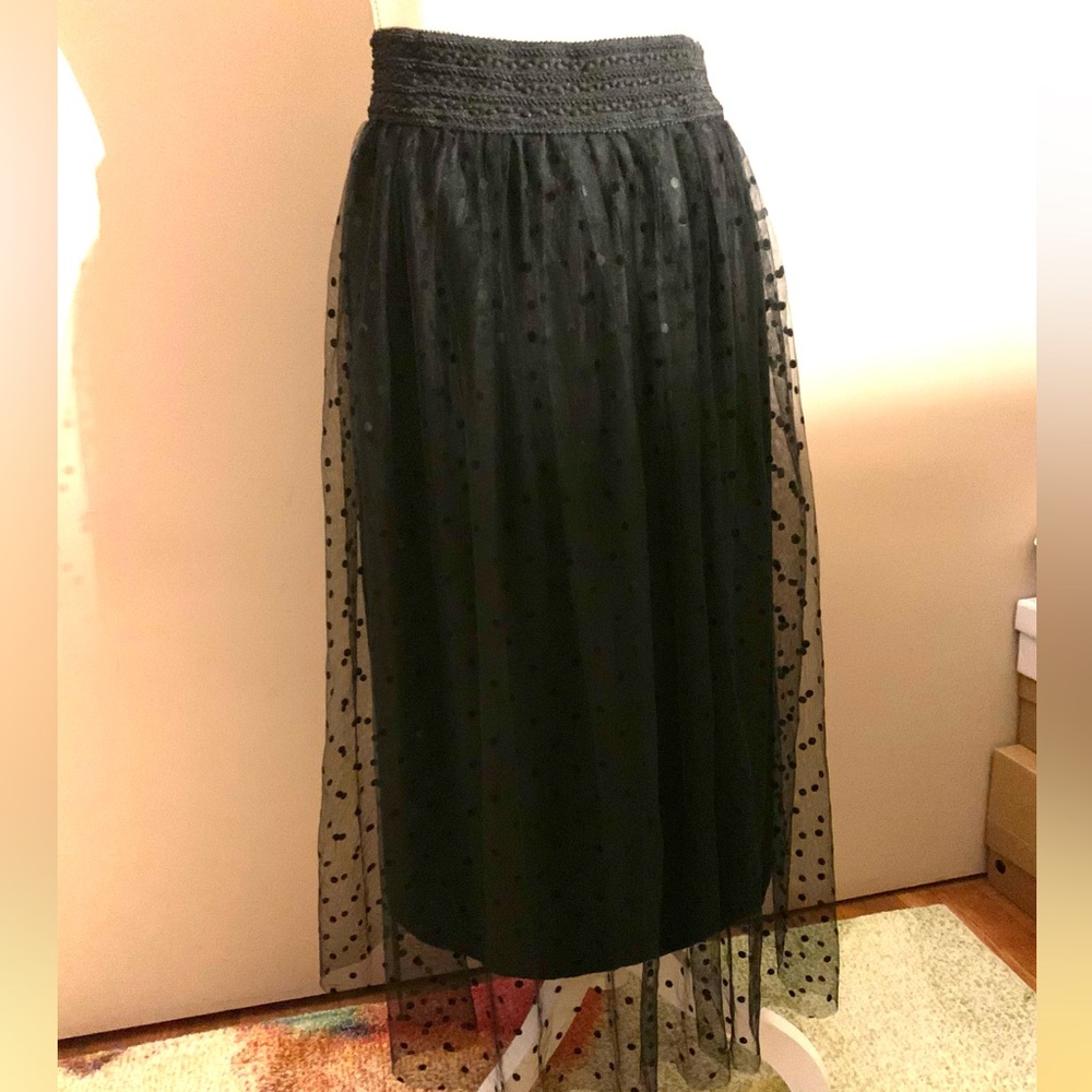 Metro Wear Black Sheer Polka Dot Maxi Skirt